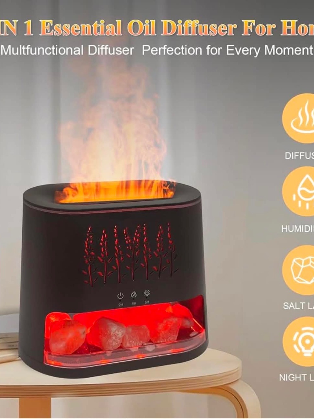 NEW - Himalayan Salt Lamp Essential Oil Diffuser, 49 Color Combinations 4-in-1